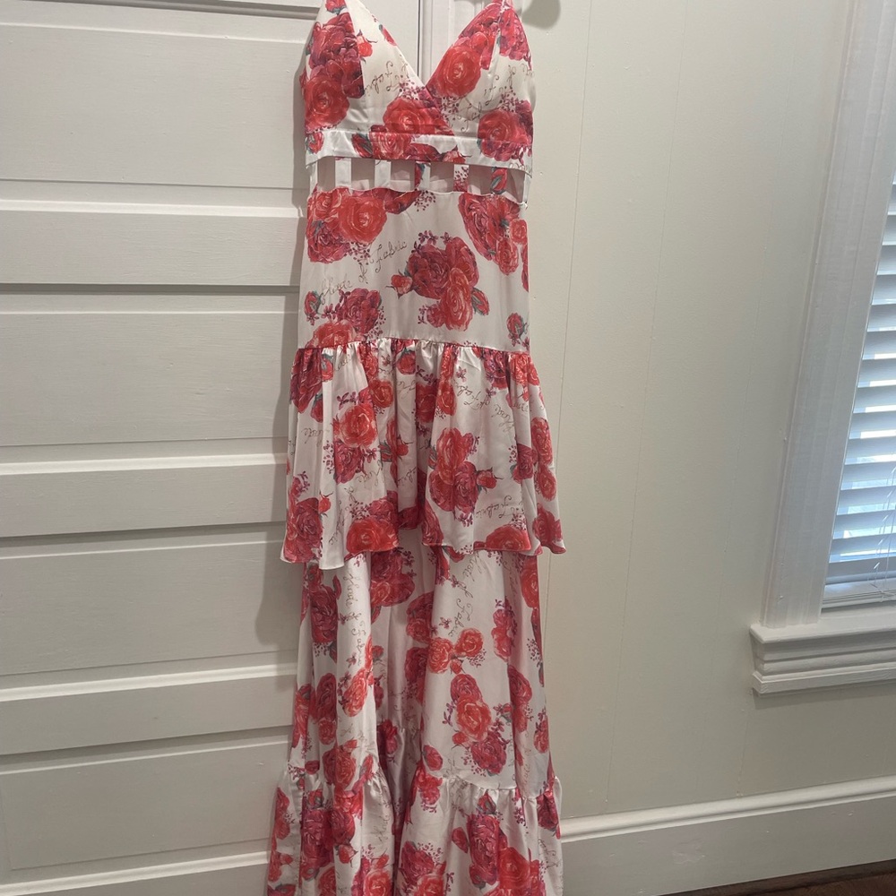 Floral Maxi Dress with Red Roses